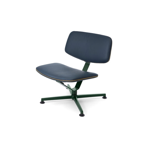 raawii Erwan Bouroullec - Arba Lounge chair - Upholstered Spoor leather Lounge chair Dark green base / Spoor dark blue leather